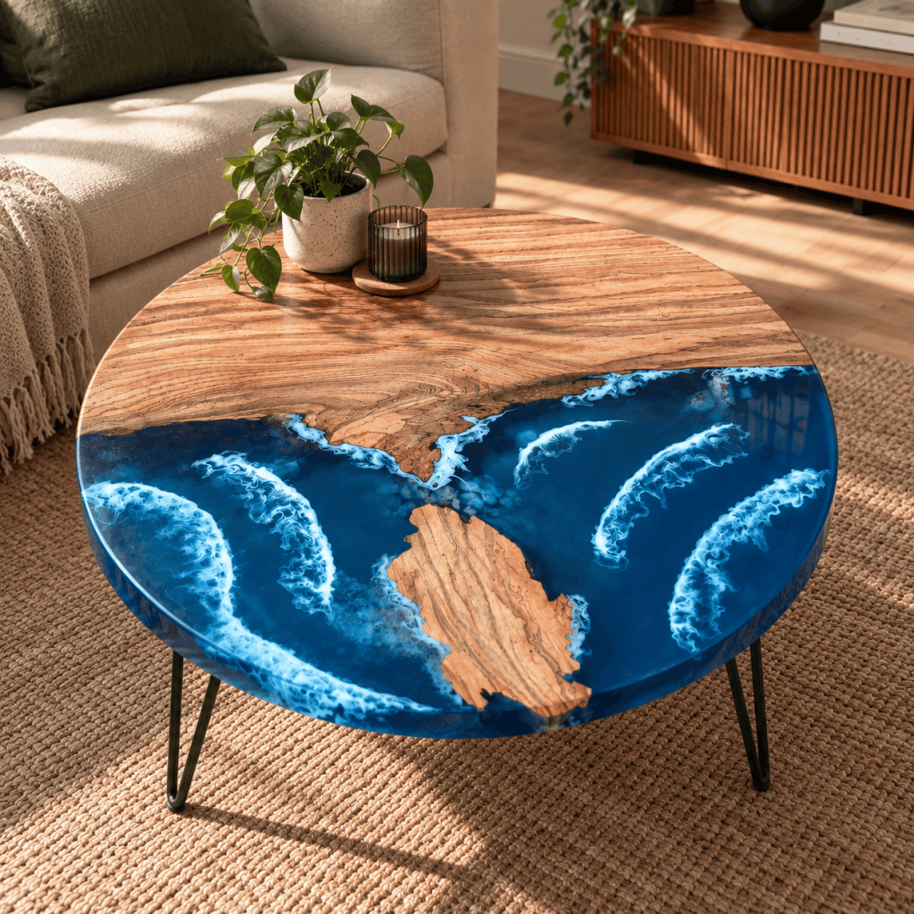 Table Basse Effet Océan en Frêne Olivier